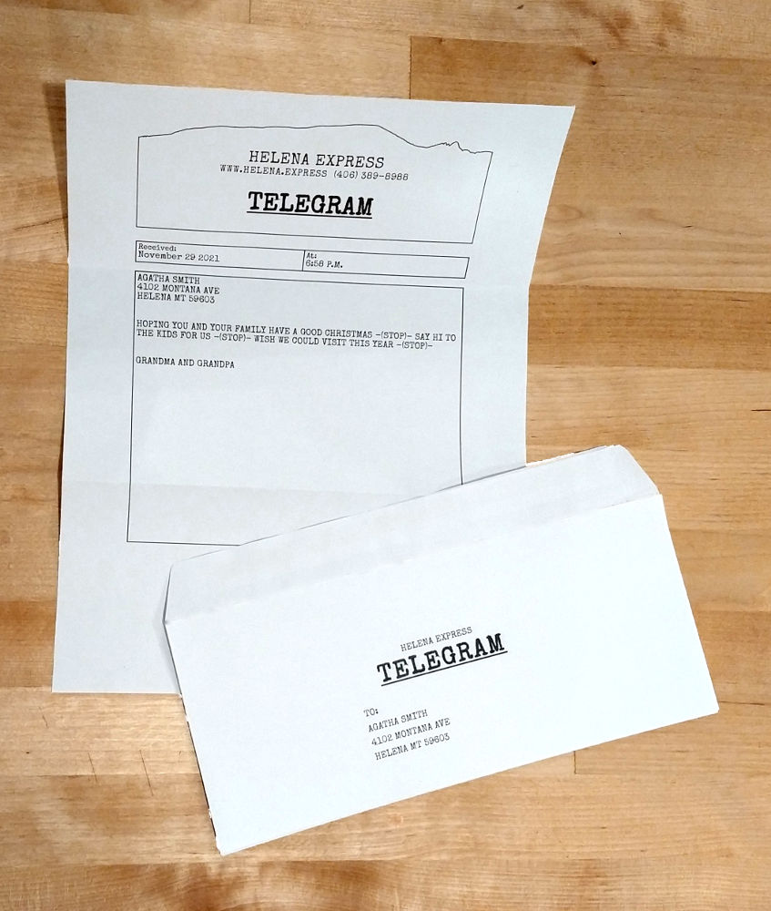 A Helena Express telegram message and envelope